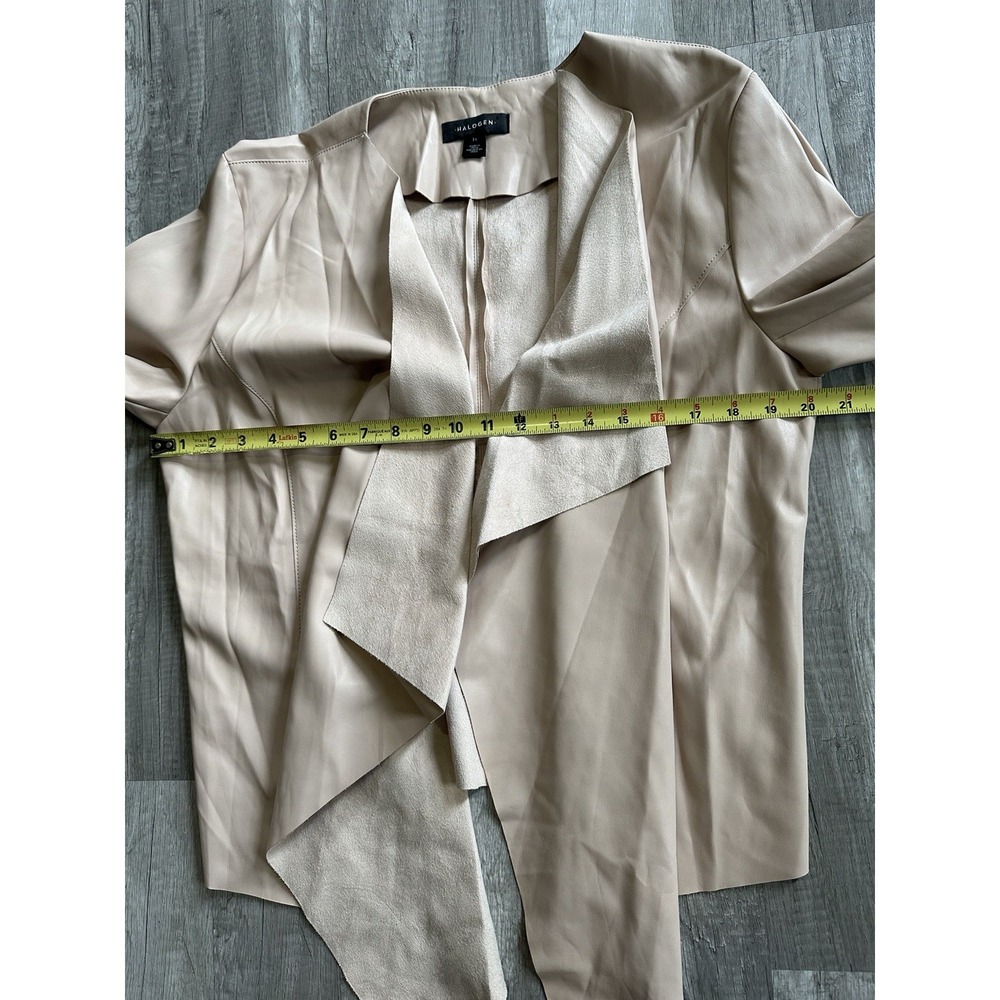 Halogen Womens Blush Beige Faux Leather Draped Open Front Waterfall Jacket 1X - Picture 7 of 12